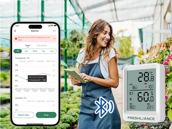 The Greenhouse Bluetooth temperature sensor provides accurate monitoring